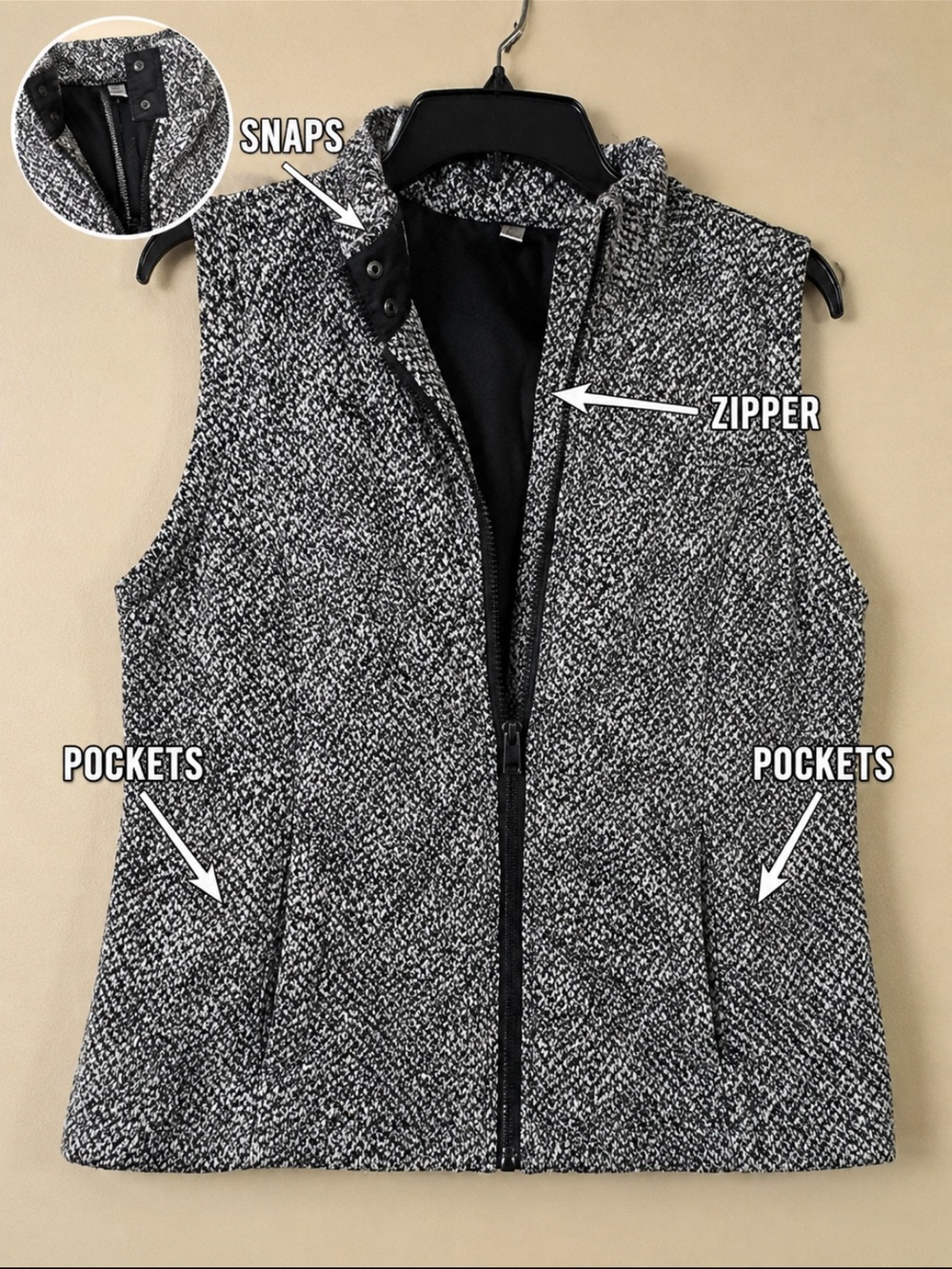 Exertek Black & White Textured Zip-Front Vest